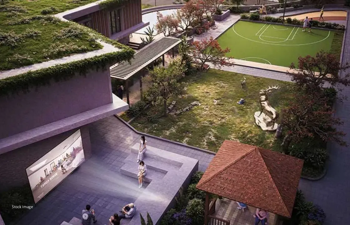 Artistic impression of the landscaped podium garden at Shelar Supremus seen from above