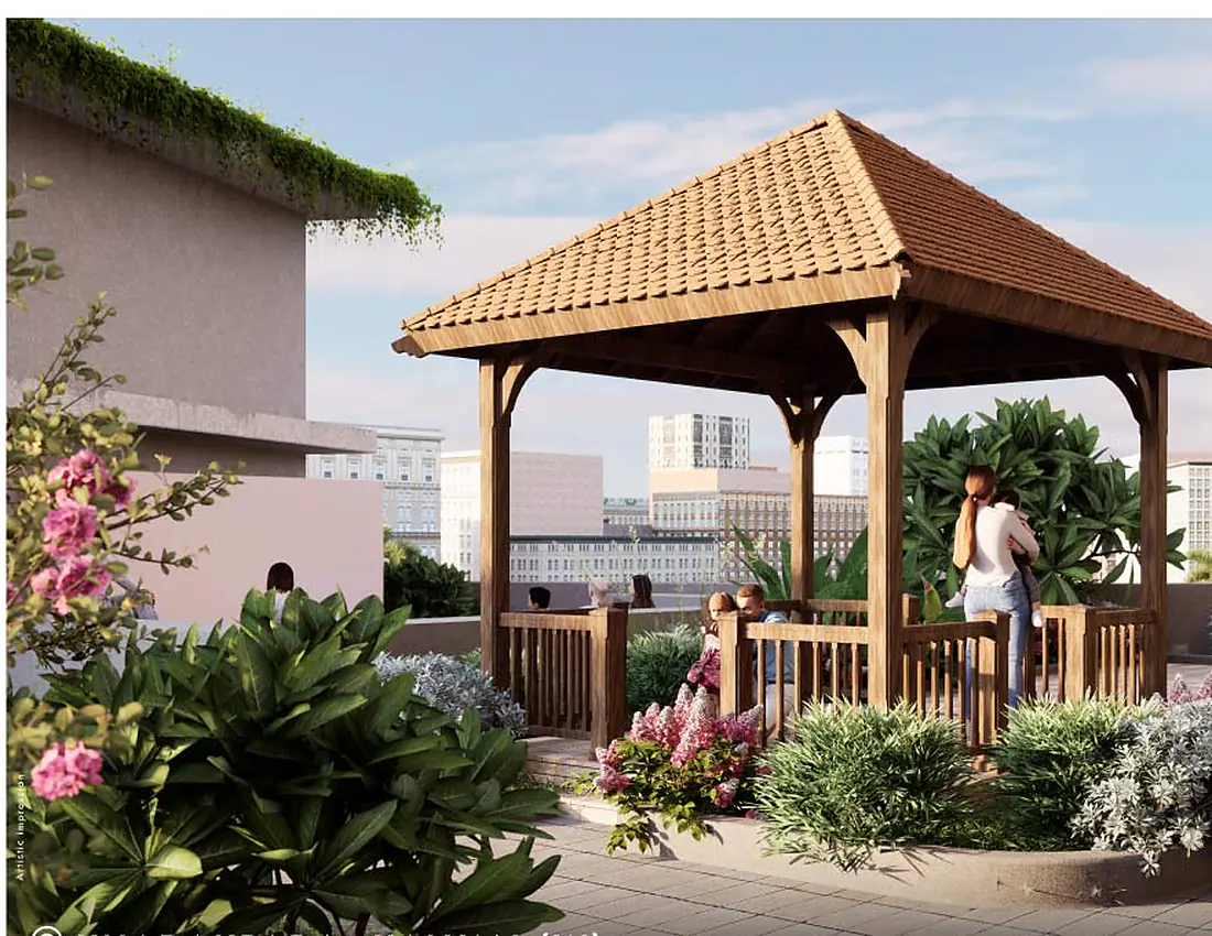 Artistic impression of the garden gazebo and seating deck at Shelar Supremus